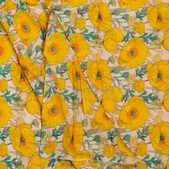 Yellow Color Viscose Linen Digital Printed Fabric