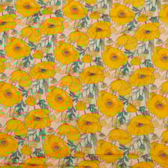 Yellow Color Viscose Linen Digital Printed Fabric