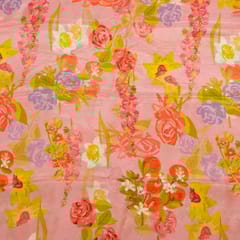 Pink Color Muslin Digital Printed Fabric