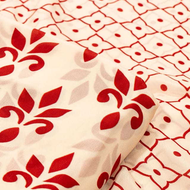 Red Color Bamber Crepe Digital Printed Set (5 Mtr.)