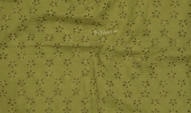 Olive Green five hole pentagon Pattern Schiffli Embroidered Fabric