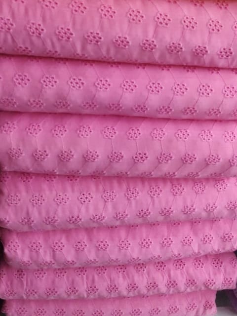 Powder pink floral Pattern Schiffli Embroidered Fabric