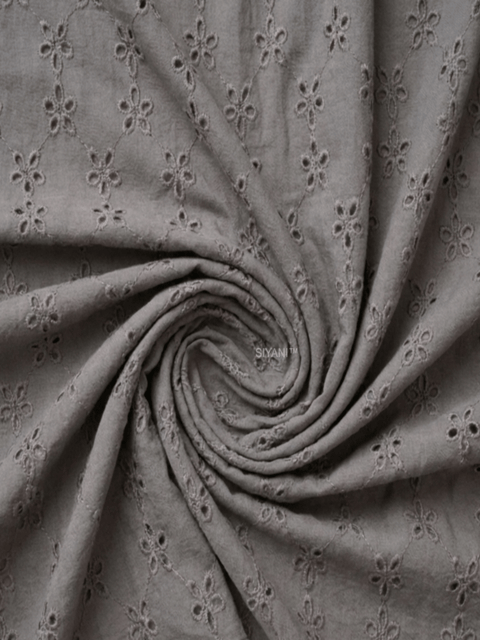 Grey Five hole pentagon Pattern Schiffli Embroidered Fabric