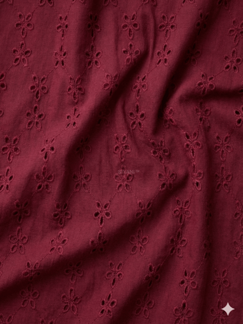 Maroon five hole pentagon Pattern Schiffli Embroidered Fabric