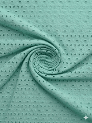 Seagreen six hole Pattern Schiffli Embroidered Fabric