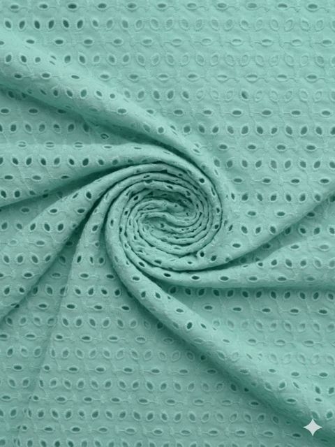 Seagreen six hole Pattern Schiffli Embroidered Fabric