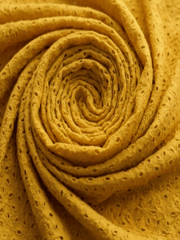 Mustard six hole Pattern Schiffli Embroidered Fabric