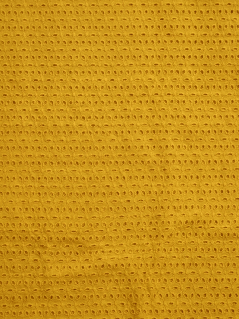 Mustard six hole Pattern Schiffli Embroidered Fabric