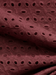 Maroon six hole Pattern Schiffli Embroidered Fabric