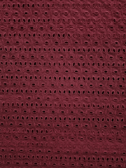 Maroon six hole Pattern Schiffli Embroidered Fabric