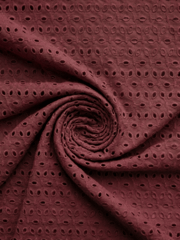 Maroon six hole Pattern Schiffli Embroidered Fabric