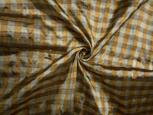 Gold & Silver Checks Pure Silk Tissue Fabric