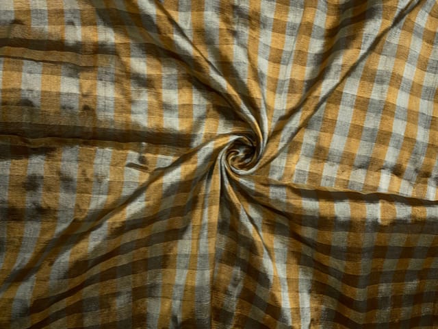 Gold & Silver Checks Pure Silk Tissue Fabric