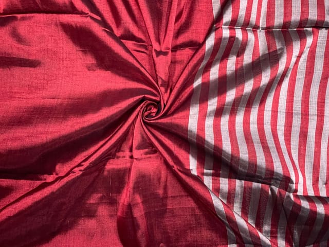 Dark Maroon Silver Stripes Pure Silk Tissue Fabric