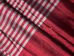Dark Maroon Silver Stripes Pure Silk Tissue Fabric