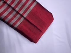 Dark Maroon Silver Stripes Pure Silk Tissue Fabric
