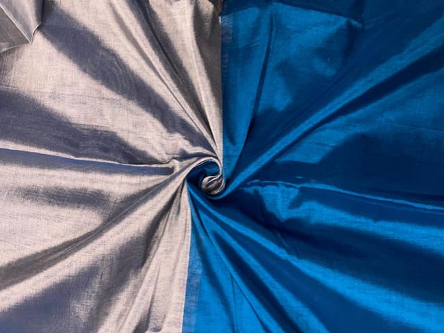 Teal Blue & Silver Pure Tissue Fabric