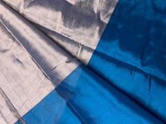 Teal Blue & Silver Pure Tissue Fabric