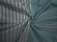 Sea Green & Gold Silver Stripes Pure Silk Tissue Fabric
