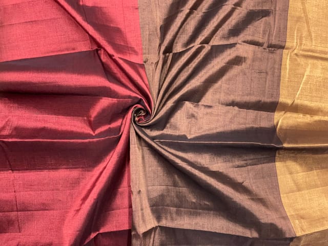 Brown & Gold Pure Silk Tissue Fabric