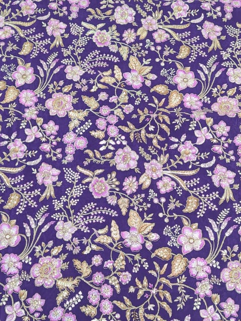 Purple Colour Crepe Silk Position Print With Zari Work