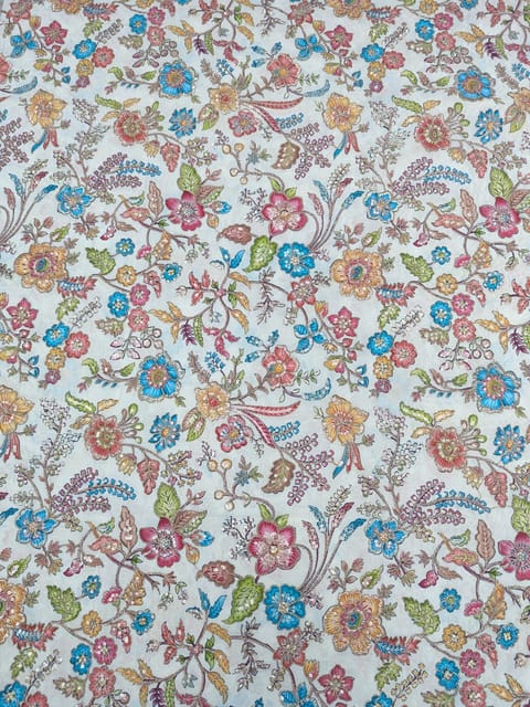 Off-White Colour Crepe Silk  Position Printed Fabric