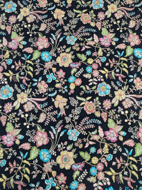 Black Colour Crepe Silk  Position Printed Fabric