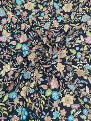 Black Colour Crepe Silk  Position Printed Fabric