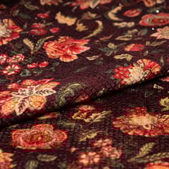 Wine Color Velvet Print with Sequins Embroidered Fabric