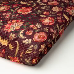 Wine Color Velvet Print with Sequins Embroidered Fabric