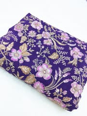 Purple Colour Crepe Silk Position Print With Zari Work