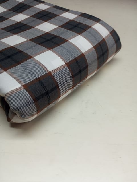 Grey Checks Twill Weave Yarn Dyed Cotton Fabric