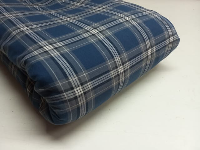 Dark Blue Checks Twill Weave Yarn Dyed Cotton Fabric