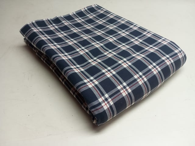 Navy Checks Twill Weave Yarn Dyed Cotton Fabric