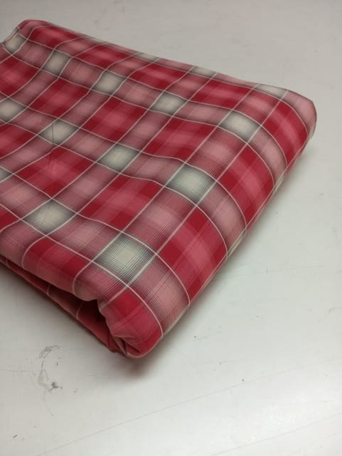Orange Checks Twill Weave Yarn Dyed Cotton Fabric