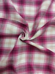 Dark Pink Checks Twill Weave Yarn Dyed Cotton Fabric