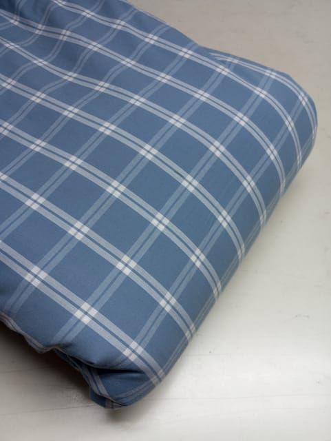 Blue Checks Plain Weave Yarn Dyed Cotton Fabric