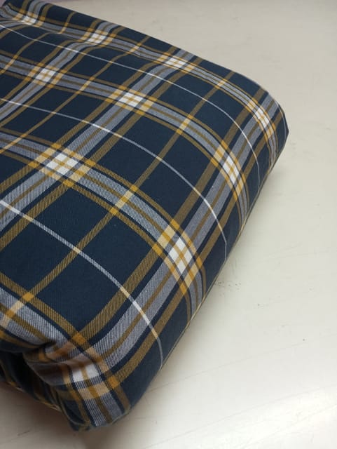Dark Blue Checks Twill Weave Yarn Dyed Cotton Fabric