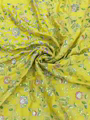 Yellow Georgette Fabric With Floral thread Embroidery