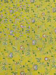 Yellow Georgette Fabric With Floral thread Embroidery