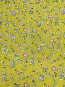 Yellow Georgette Fabric With Floral thread Embroidery