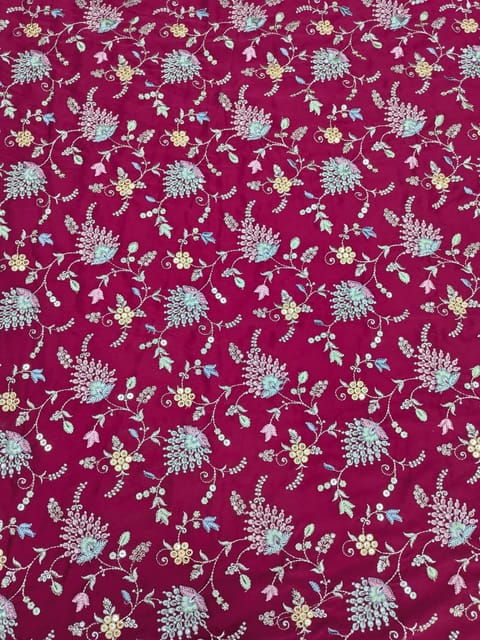 Magenta Georgette Fabric With Multi Colour Embroidery
