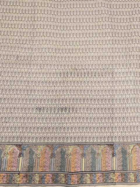 Cream Georgette Fabric With Multi Colour Embroidered Border