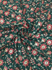 Bottle Green Georgette Fabric With Floral thread Embroidery