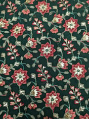 Bottle Green Georgette Fabric With Floral thread Embroidery