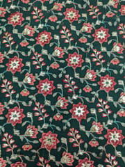 Bottle Green Georgette Fabric With Floral thread Embroidery