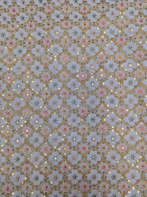 Light Purple Fabric with Multi Thread Embroidery