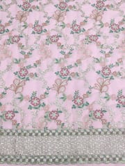 Baby Pink Georgette Fabric With Multi Colour Embroidery