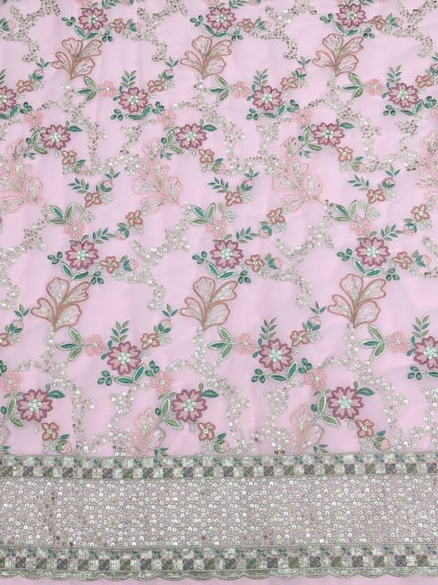 Baby Pink Georgette Fabric With Multi Colour Embroidery
