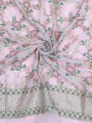 Baby Pink Georgette Fabric With Multi Colour Embroidery
